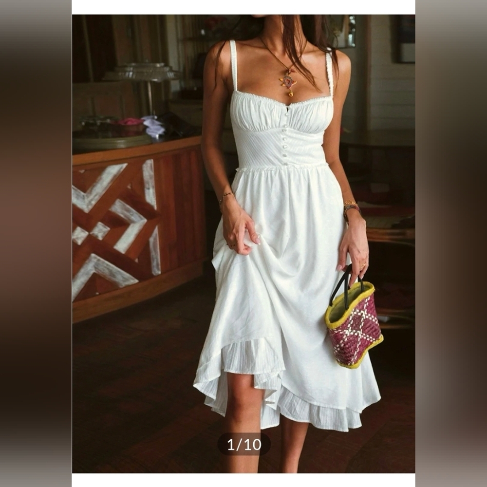 Commense White Midi Sundress with Ruffle Hem